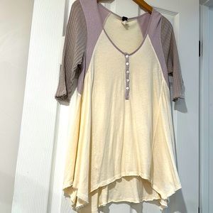 Relaxed cream and purple FreePeople baseball tee